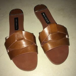 ZARA leather crossover slides/sandals size 7.5